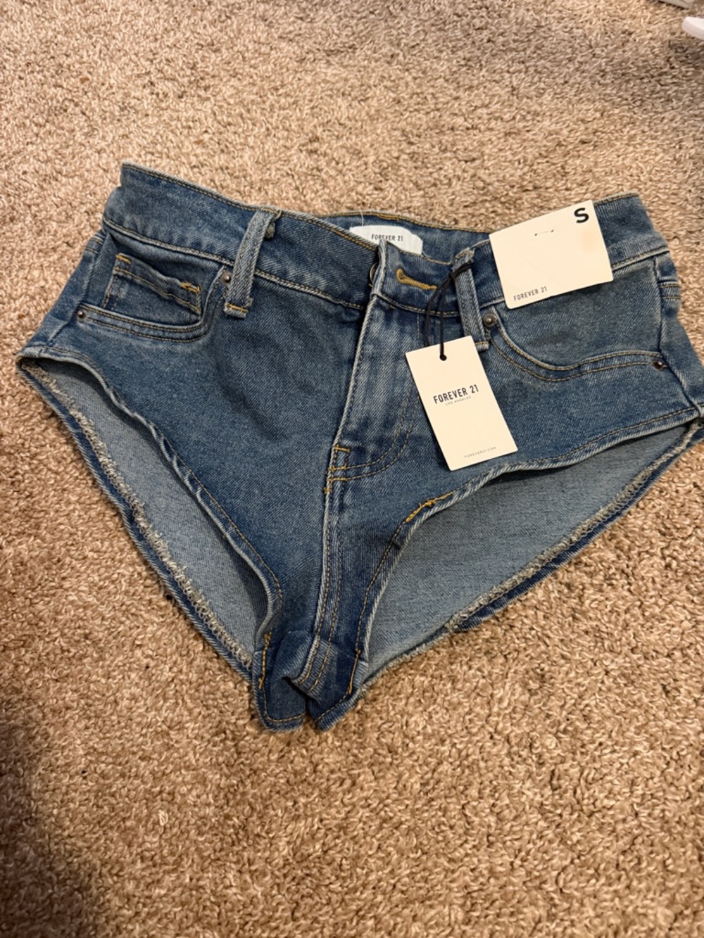 Forever 21 Dark Blue High-Rise Denim Cutoff Shorts